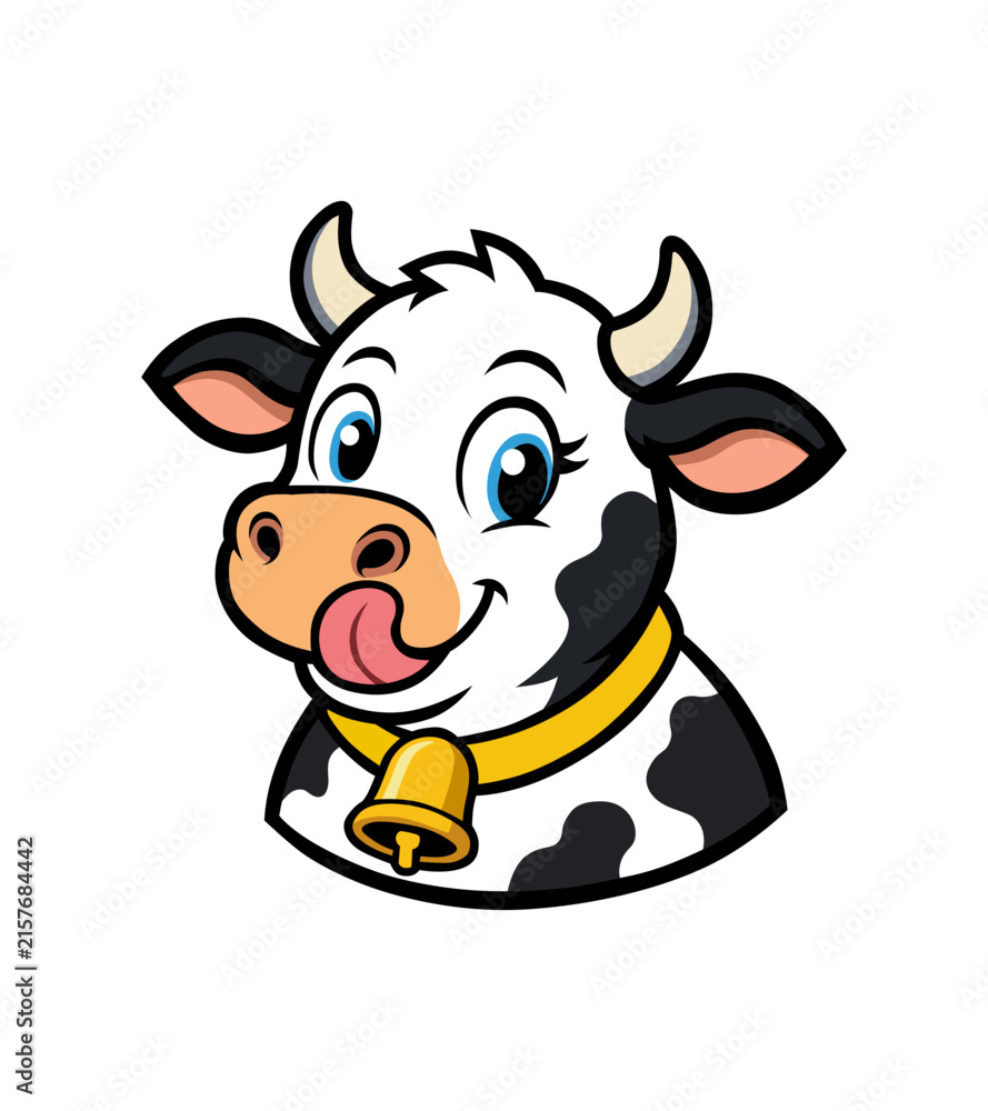 Naklejka premium Cartoon Cow Licking Lips Illustration