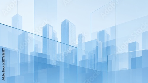 Transparent glass skyscrapers city skyline light blue business background