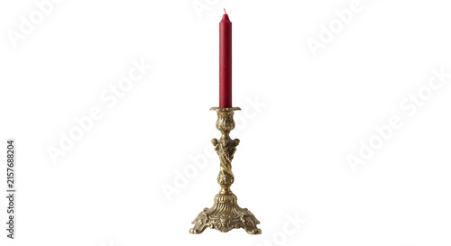 Obraz na plátně Classic brass candlestick holder with a deep red pillar candle