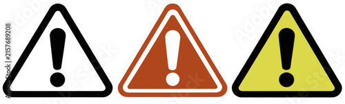 Warning triangle icon set illustration, red yellow and black exclamation caution signs for hazard alert, safety notice, risk prevention, emergency symbol. Warning and alert icon collection. vector eps