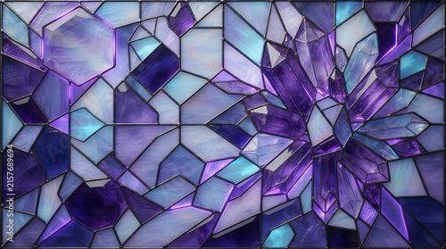 Violet geometric crystal lattice background with glowing facets and futuristic prism effect