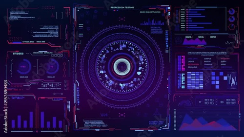 Futuristic Sci-Fi HUD Control Panel Screen with Data Visualization Charts Graphs and Digital Interface Loop