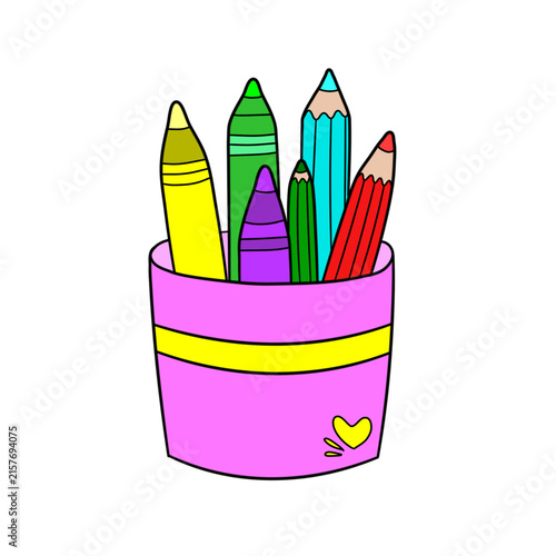 colored pencils on a white, pencil case 