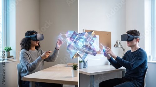Students collaborate in shared immersive learning space