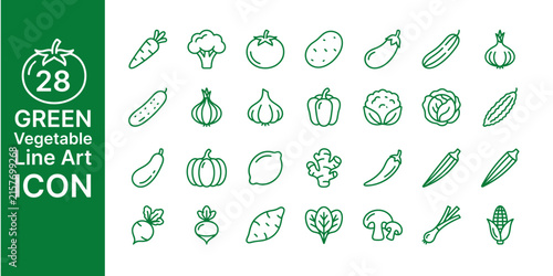 Vegetable Line Art Icon Set with Fresh Organic Food and Healthy Eating Symbols fully Editable vector Template.