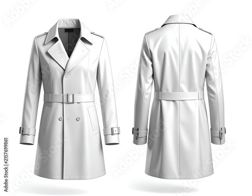 White trench coat front and back view mockup.