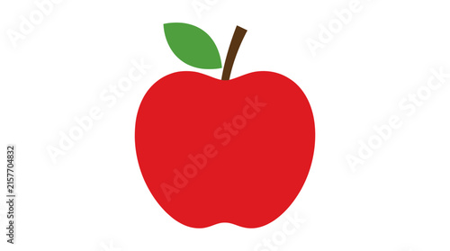 Isolated Red Apple with Green Leaf and Stem, Simple Fruit Icon, Healthy Food Graphic, Vector Illustration on Transparent Background