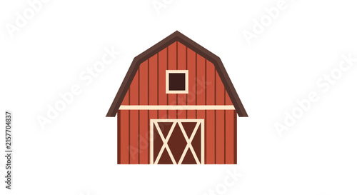 Isolated Red Barn with Gambrel Roof and Double Doors, Farm Building Illustration