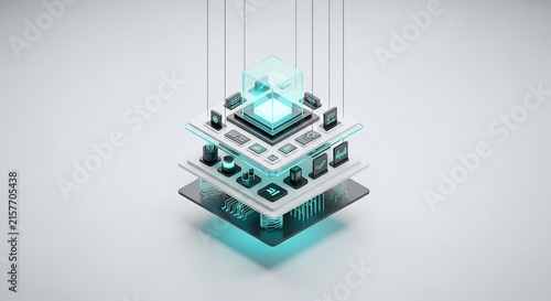 Layered isometric 3d model of a computer processor architecture
