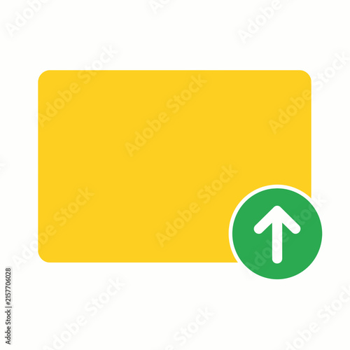 Flat vector illustration representing Indonesian Independence Day, a symbolic upload icon with an upward arrow against a yellow background, signifying growth and celebration for Kemerdekaan Indonesia