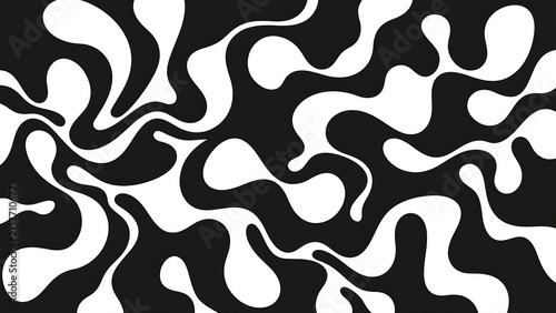 Abstract Black and White Organic Amoeba Liquid Camouflage Seamless Pattern Background