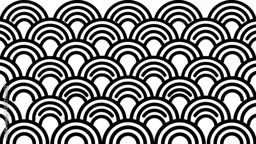 Abstract Black and White Seigaiha Wave Seamless Japanese Geometric Pattern Background