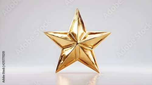 Gold metallic star sculpture on white studio background