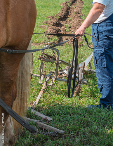 Ploughman Guiding Horse Through Freshly Plowed Furrows