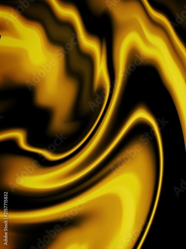 Abstract vibrant gold and black liquid marble background, bright glowing swirl texture