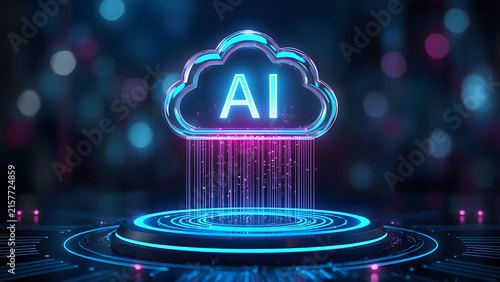 Cloud and edge computing technology data transfer concept. A large cloud icon is in the center, Ai Brain Cloud Big data, network, Science and futuristic ai cloud background concept.