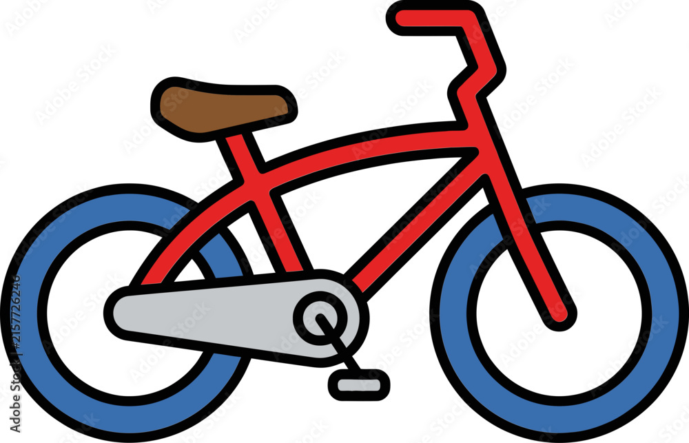 Fototapeta premium Red Bicycle Icon with Blue Wheels Isolated on White Background