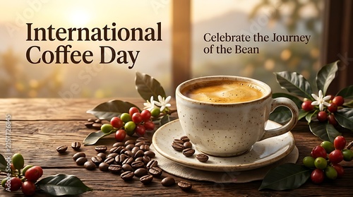 International Coffee Day celebration with espresso and coffee beans