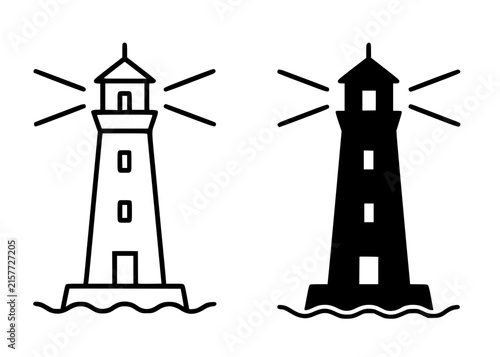 Lighthouse illustration icon in outline and silhouette style, for UI/UX app design