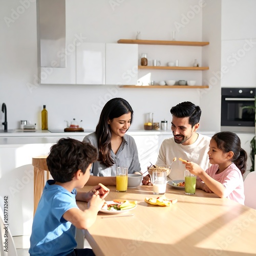 Family preparing healthy meal together in modern kitchen.