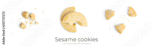 Konstfotografi Sesame cookies isolated on white background. Circle cookies.