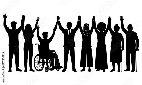 Diverse Group of People Standing Together in Unity and Inclusion Silhouette Illustration