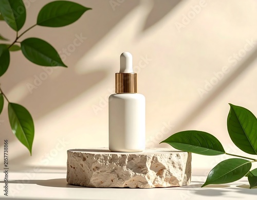 Natural skincare cream with aloe vera and plant.