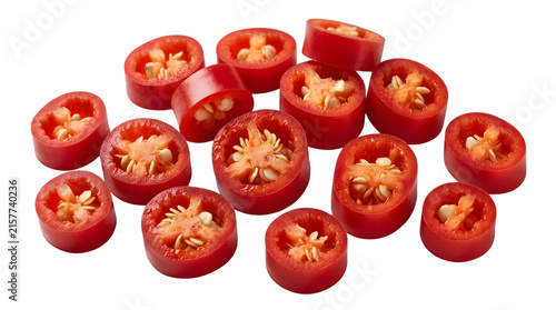 Fresh sliced red chili peppers isolated on transparent background