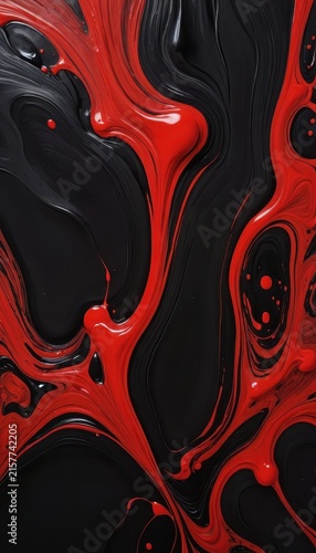Abstract Fluid Art with Black and Red Swirling Pattern for Creative Backgrounds