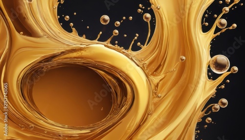 Dynamic Gold Liquid Splash with Bubbles and Curves in Motion