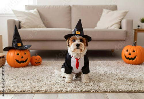 Cute puppy dressed in a wit...