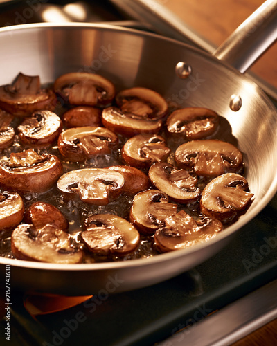 Sliced Mushrooms Searing Pan