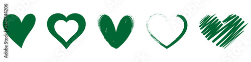 Принти на полотні Hand-drawn hearts with distinctive green line art styles