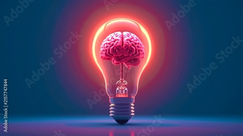 Glowing bulb holds a vibrant brain
