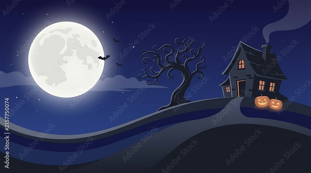 Naklejka premium Spooky pixel art graveyard with a haunted church and full moon on a dark purple halloween night