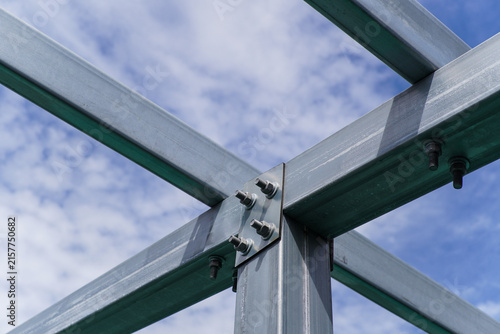 Galvanized Steel Beams and Bolted Connectors Forming a Construction Framework