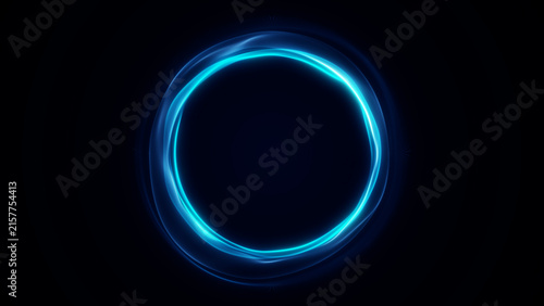 Fotografía Cyan blue light ring moves with soft energy waves on a deep dark background, creating a polished futuristic frame in 4k 60fps loop