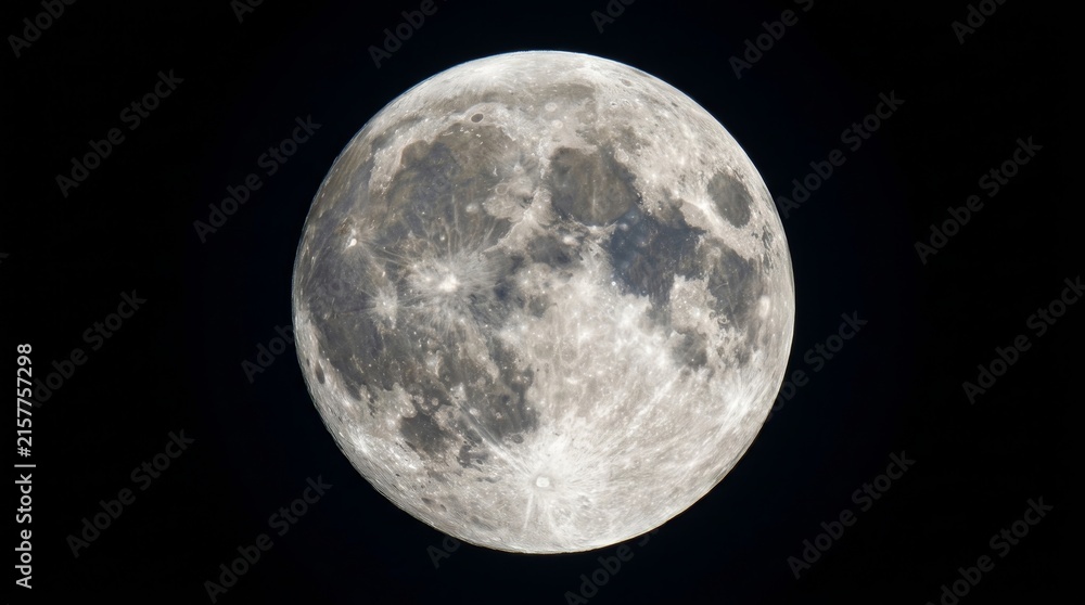 Fototapeta premium Bright Full Moon Against Dark Night Sky Illuminating Stars