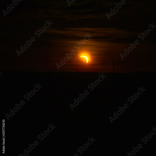 Partial Solar Eclipse Over Gdansk, Poland, Aerial Drone View
