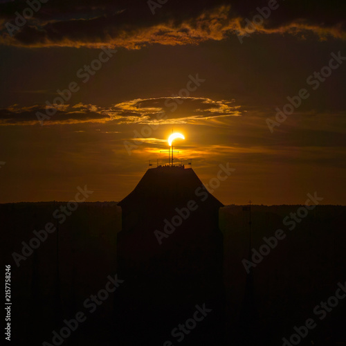 Partial Solar Eclipse Over Gdansk, Poland, Aerial Drone View