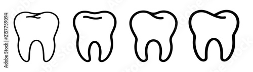 Set of tooth icons outline with different shape and size for dental care and hygiene vector illustration.