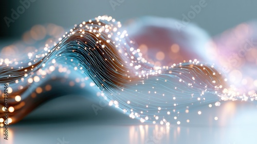 Abstract wavy surface with glowing network connections representing data flow digital technology concept