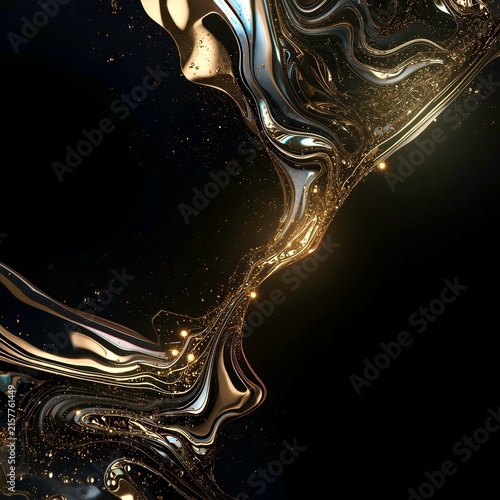 Liquid gold swirls against a deep black void