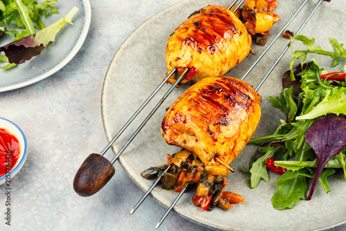 Stuffed Squid Skewers with Vegetable Filling