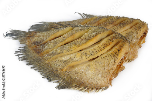 fried gourami fish on white background