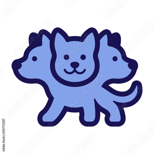 Cute Blue Puppy Icon With Three Heads Illustration