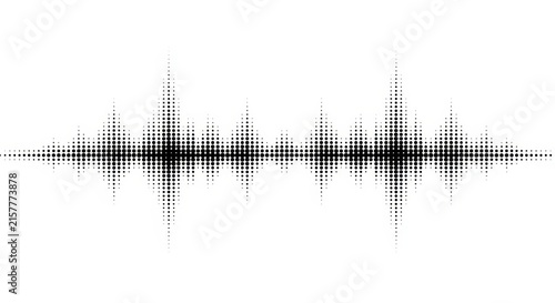 Black Halftone Sound Wave Vector Illustration, Abstract Audio Frequency Spectrum Graphic on White Background