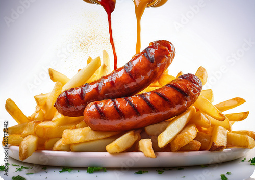 Salchichas y patatas en menú.