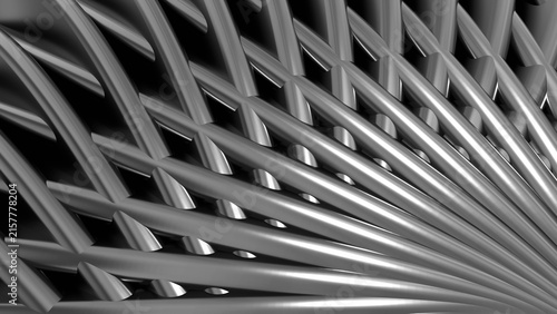Modern silver metallic grid structure texture, futuristic steel metal tubes geometric 3D render illustration.