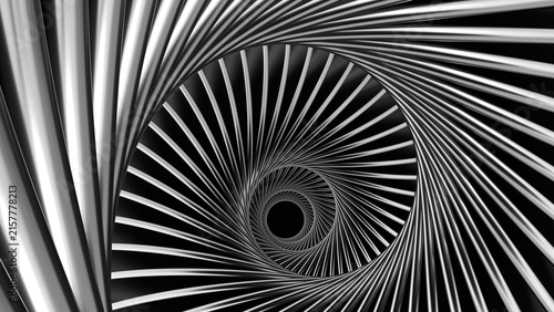 Abstract metallic spiral tunnel background, dark steel vortex abstract texture design, 3D render illustration.